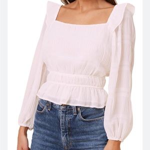 Astr the Label Crinkle Blouse Women's XS Cream Ruched Square Neck Long Sleeve